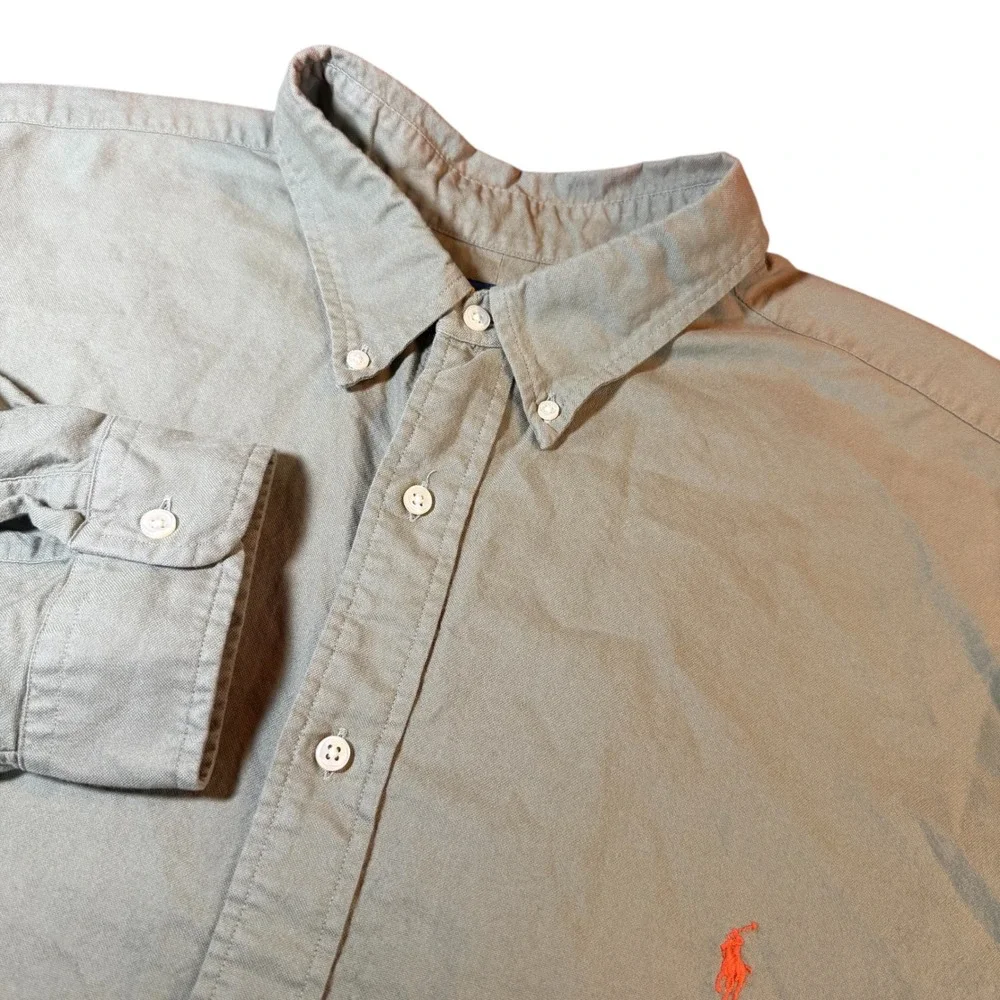 Polo Ralph Lauren Mens 2XB Big & Tall Olive Green Cotton Button Down Shirt Pony